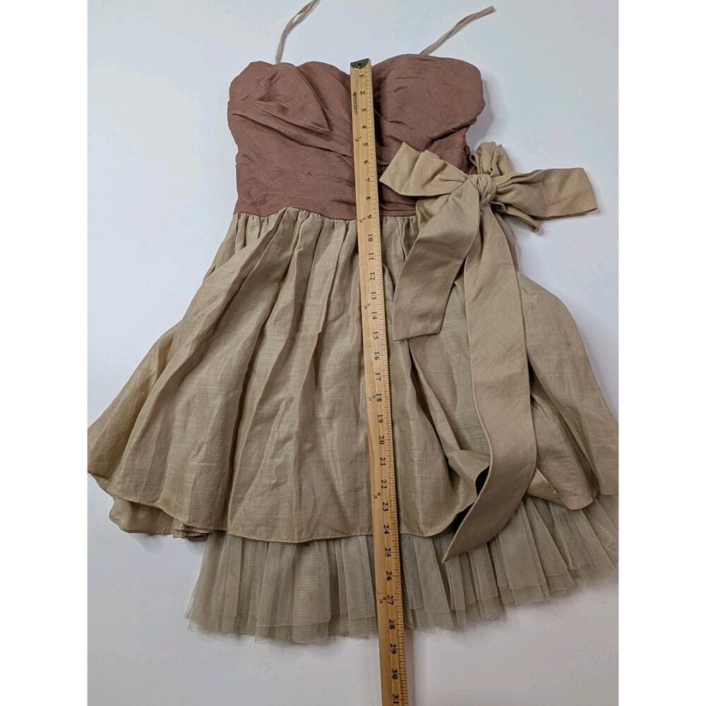 VtG Boho Strapless Dress Linen Mauve Beige Bow Waist Cottagecore See Measurement - Picture 9 of 13